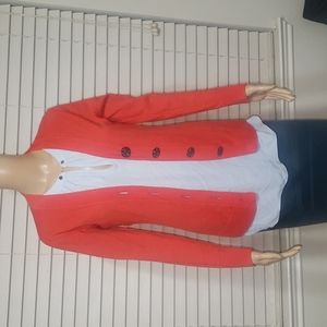 Tory Burch 100% merino wool button down cardigan ribbed hems vneck